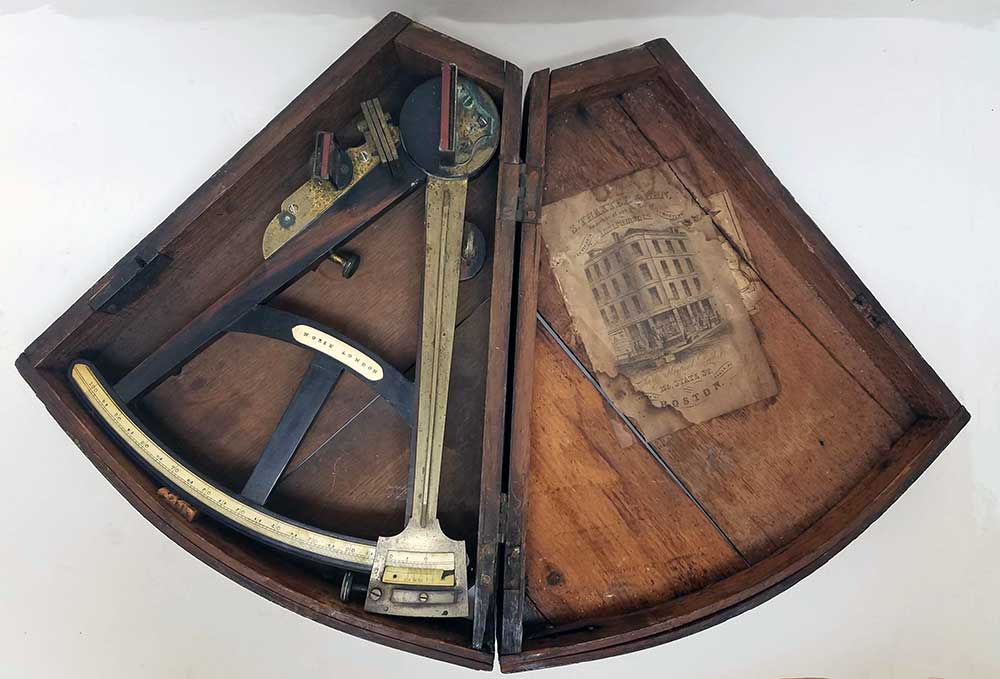 Norie of London with Folk Art Engraved Octant Case Late 18th Century