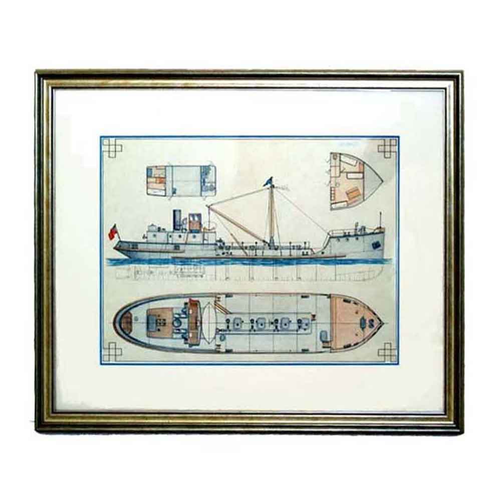 Antique Shipbuilder's Colored Advertising Ship Drawing