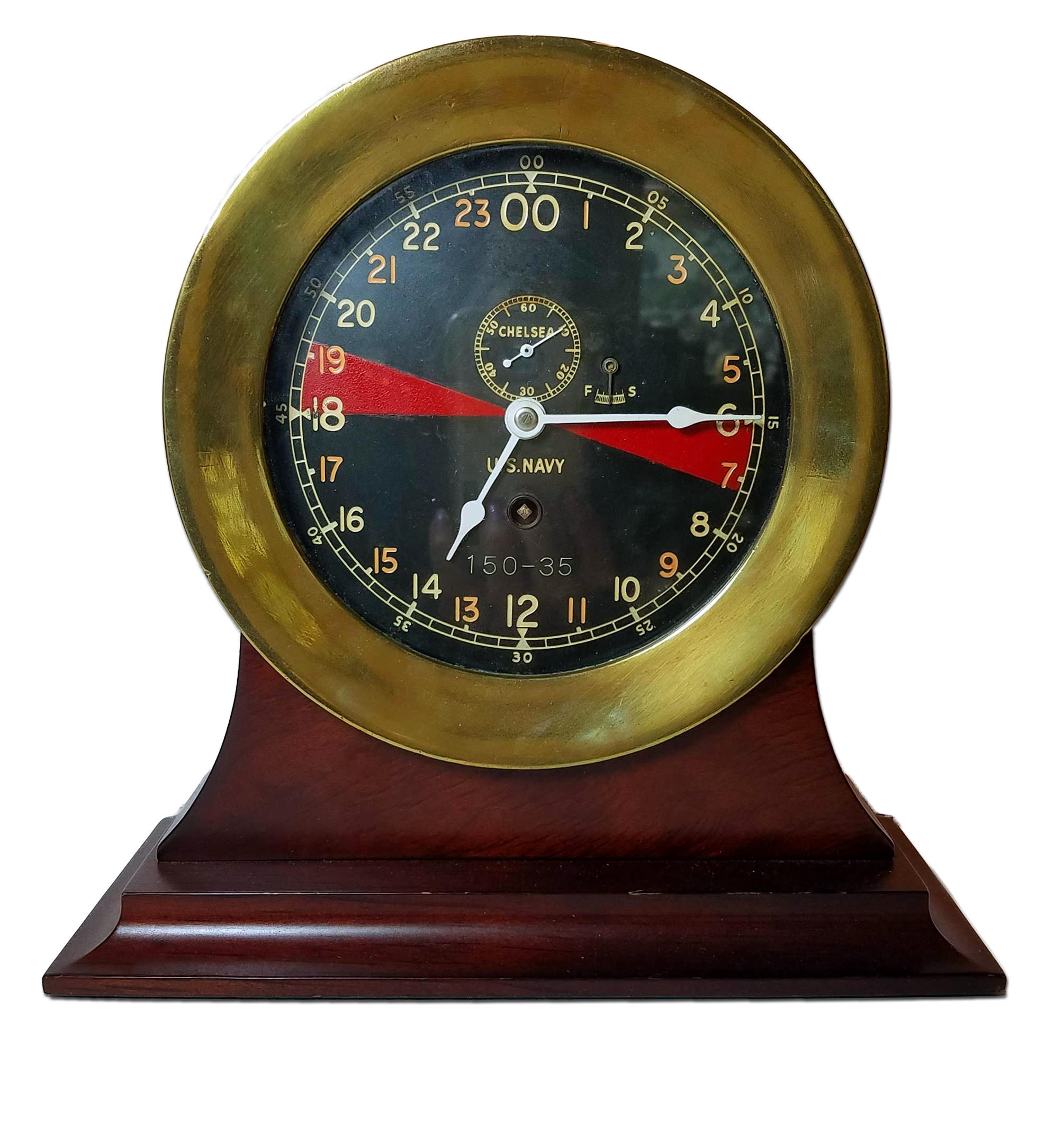 Chelsea 24 Hr. Black Face WW II US Navy Ship Brass Clock