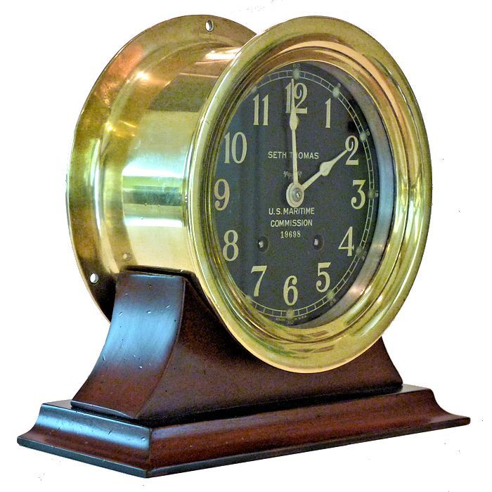 Left quarter view of ship's bell Maritime Commission clock image