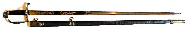 5 Ball Infantry Officer's spadroon shown over original scabbard image'></CENTER>
<h2
 align=