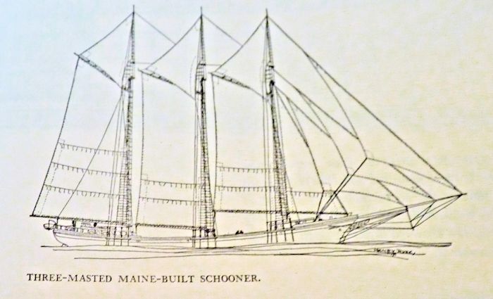 Drawing of three masted Maine schooner image