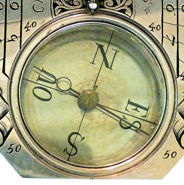 Close-up view of Chapotot Butterfield sundial compass card image