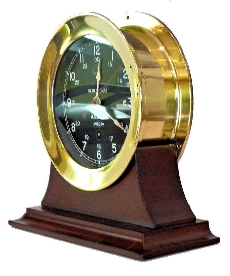 Partial fron view of the USS Adhara 12/24 hour Seth Thomas clock image