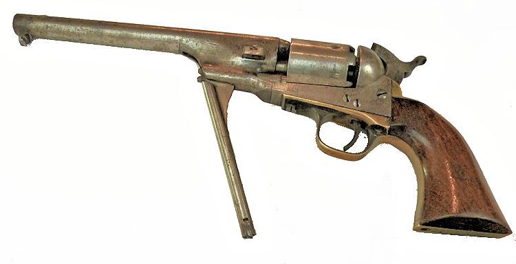 The Navy Colt M 1861's loading lever in the down posiion image