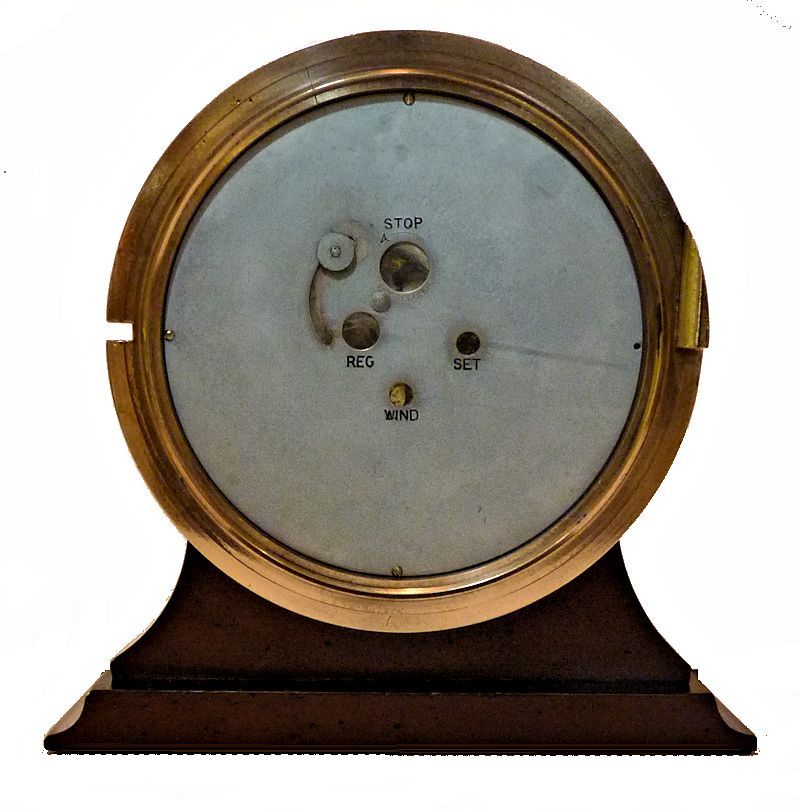 Back view of 1940 Chelsea MK I Deck clock showing dust cover over the controls image