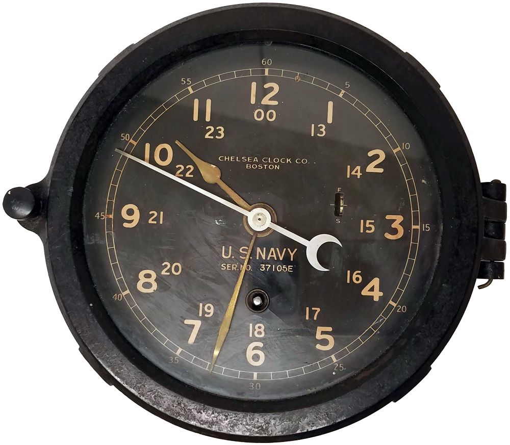 Rare Chelsea U.S. Navy 12/24 Hour Engine Room Bulkhead Clock