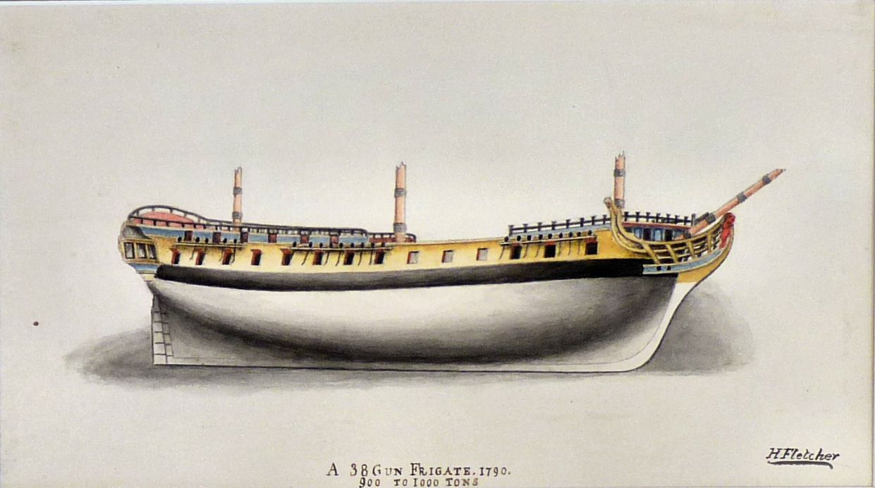 Watercolor Painting<br> Royal Navy 38 Gun Frigate