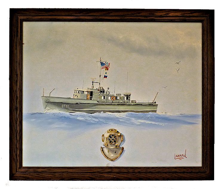 YP" DIVE BOAT dated 1988 OIL CANVAS by Lanard Crane