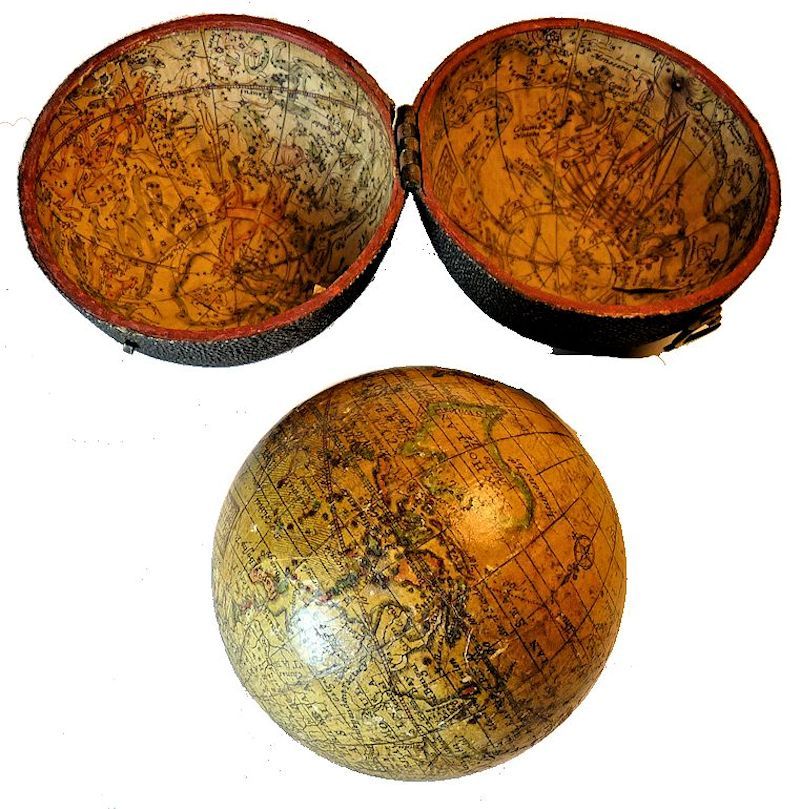 ENGLISH 2 3/4 INCH TERRESTRIAL & CELESTIAL POCKET GLOBE