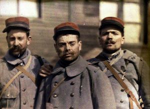 WW I French enlisted men wearing red top kepis image