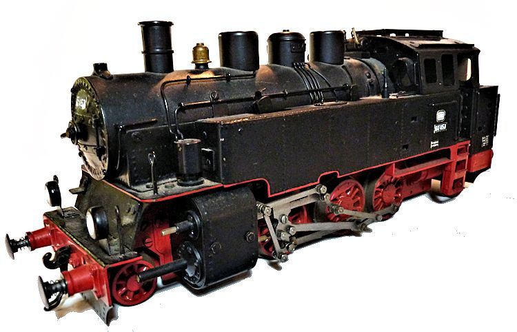 Left side of vintage live steam locomotive engine model image