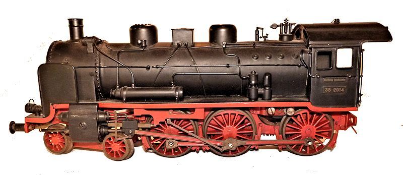 Left side of German vintage train set locomotive engine model image