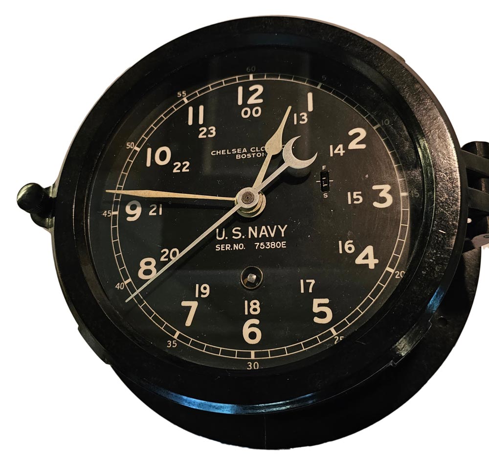 Chelsea U.S. Navy 12/24 Hour Bulkhead Clock  -  Ca. 1945-1949