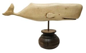 Whimsical White Sperm Whale Carving on Stand