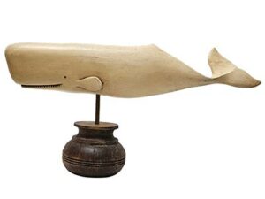 Whimsical White Sperm Whale Carving on Stand