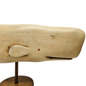 Whimsical White Sperm Whale Carving on Stand